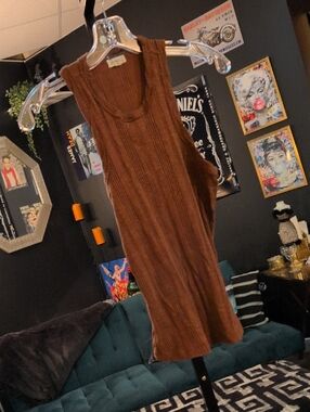 Pilcro Brown Ribbed Tank Top